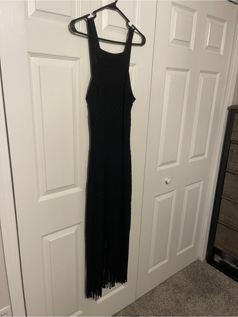 House of Harlow 1960 Black Fringe Crochet Maxi Dress - NWOT